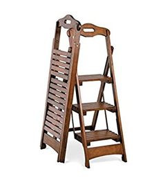 a wooden ladder with two shelves on each side