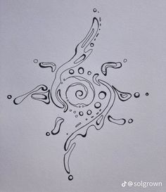 an ink drawing of a sun with swirls and bubbles