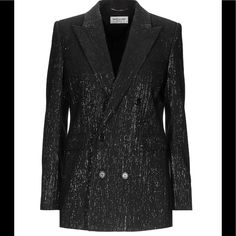 Brand New With Tag Saint Laurent Double Breasted Blazer Composition And Details 57% Viscose, 39% Acetate, 4% Metallic Fibre Lining: 100% Silk Color: Black Gender: Women Season: Spring Summer 2020 Brand Id: 582596y811v1081 Elegant Fall Cocktail Blazer, Chic Structured Party Outerwear, Luxury Evening Blazer For Fall, Elegant Structured Party Outerwear, Glamorous Tailored Blazer For Workwear, Luxury Structured Outerwear For Party, Designer Evening Blazer For Spring, Designer Spring Evening Blazer, Luxury Tailored Blazer With Sequins