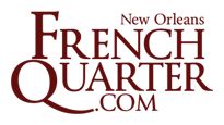 the new orleans french quarter logo is shown in red and black on a white background