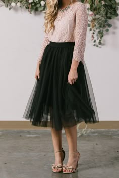 Shop the Eloise Black Tulle Midi Skirt at Morning Lavender - boutique clothing featuring fresh, feminine and affordable styles. Tulle Skirt Outfit Formal, Skirt Outfit Formal, Tulle Skirt Outfit, Jw Outfits, Black Tulle Skirt, Tulle Skirts Outfit, Long Midi Skirt, Morning Lavender, Tulle Midi Skirt