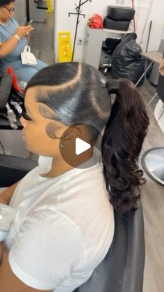 Ponytail plug 🔌 NYC HAIRSTYLIST on Instagram: "💕💕💕💕💕" Slick Blonde Ponytail, Sleek Short Ponytail, Water Wave Ponytail Hairstyles, Swoop With Ponytail, Sleek Ponytail Weave With Swoop, Sleek Ponytail With Rhinestones, Ponytail Bangs Hairstyles, Slick Ponytail With Side Bangs, Slick Ponytail With Braid