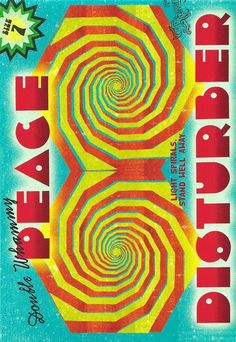 an old poster with the words dropper and two spirals in red, yellow, blue