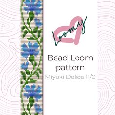 the bead loom pattern depicts blue flowers