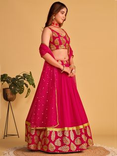 Introducing our fabulous pink zari embroidered georgette function wear lehenga choli, a stunning ensemble perfect for receptions, weddings, festivals, and parties. This beautiful lehenga set is crafted with intricate sequin work and zari embroidery, adding a touch of elegance and glamour to your outfit.
Made with high-quality georgette material, the lehenga features a lovely pink color that exudes femininity and grace. The sequin work and zari embroidery are meticulously handcrafted, showcasing Sangeet Lengha, Hot Pink Lehenga, Pink Lehenga Choli, Wedding Lengha, Beautiful Lehenga, Georgette Material, Georgette Lehenga, Indian Lehenga Choli, Zari Embroidery