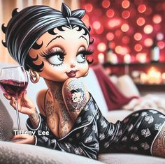 Betty Boop Tattoos, Betty Boop Classic, Cartoon Character Tattoos, Betty Boop Art, Wine Down