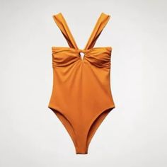 Nwt Zara Knotted One Piece Swimsuit Keyhole Front Halter Swimsuit Featuring, A V-Neck And Wide Straps. Opening Detail At The Chest. Hygienic Liner Intact Nwt Purchased A Dif Size, So Selling This One. Best One Piece Ever! Cutout Swimwear For Spring, Zara Bodysuit For Beach With Lined Body, Fitted Cutout One Piece, Zara Solid Color Beachwear Swimwear, Orange One-piece Swimwear For Beach Party, Zara Beach Bodysuit With Lined Body, Zara Bodysuit With Lined Body, Zara Stretch One-piece Swimwear, Zara One-piece Stretch Swimwear