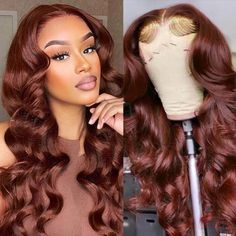 Megalook Hd Lace Wig, #33 Red Brown Auburn Wig, Colored body Wave Human Hair Wigs, Transaprent lace Front Wig, POP #33 Red Brown Auburn Color Hair Reddish Brown Hair, Perfect Hair Color, Colored Wigs, Brown Wig, Body Wave Wig, Body Wave Hair, Lace Closure Wig, Straight Human Hair, Real Human Hair