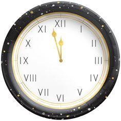 a black and gold clock with roman numerals on it's face is shown