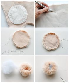 the process to make a pom - pom pillow is shown