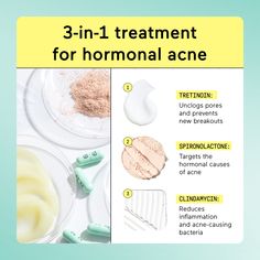 At Apostrophe, we've got your back when it comes to tackling hormonal acne! 💪✨ Our 3-in-1 treatment approach targets breakouts from every angle. 
1️⃣Tretinoin works to unclog pores and promote cell turnover 
2️⃣Spironolactone regulates hormonal imbalances and reduces oil production 3️⃣Clindamycin fights acne-causing bacteria and reduces inflammation
Say goodbye to stubborn breakouts and hello to clear skin! Clindamycin For Acne, Payday Sale, Hormonal Imbalances, Unclog Pores