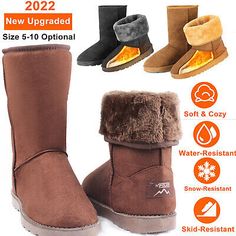 Pinterest Low Heel Flats, Fashionable Snow Boots, Snow Fashion, Zipper Boots, Snow Boots Women, Bearpaw Boots, Winter Boots Women, Winter Shoes, Mid Calf Boots