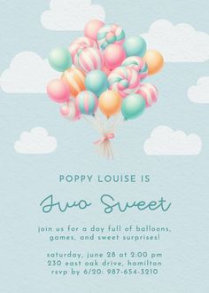 Lollipops balloons - birthday invitation  #invitations #printable #diy #template #birthday #party