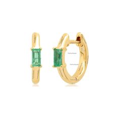 May Birthstone Jewelry ! This earring made in solid 14k Yellow gold with Genuine Baguette Emerald Gemstone Huggie Hoops earring. Great Gift For Christmas, Cyber Sale, Cyber Monday and Black Friday. Also available in Rose Gold, White Gold and Yellow Gold.  ★PRODUCT DETAILS : ★Product SKU : BLC-ER3961 ★METAL AND PURITY ★metal and Purity : 14k Yellow Gold (Stamped) Available in 9k and 18k ★STONES DETAILS ★gemstone : Genuine Emerald ★gemstone Weight :  0.30 CT Approx ★Birthstone : Emerald May Births Yellow Gold Hoop Earrings With Birthstone For Anniversary, Yellow Gold Hoop Earrings With Birthstone, 14k Gold Huggie Earrings With Birthstone For Anniversary, Yellow Gold Birthstone Huggie Earrings For Anniversary, Huggie Hoop Earrings With May Birthstone Gemstone, Anniversary Yellow Gold Huggie Earrings With Birthstone, Yellow Gold Gemstone Huggie Earrings For Everyday, Yellow Gold Gemstone Hoop Earrings For Everyday, Yellow Gold Birthstone Huggie Earrings