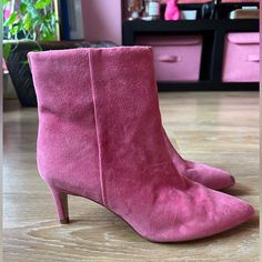 Pink Suede Boots Brand New Never Worn Stain On Front Tip Of Boot, I Forgot To Return And Now Its To Late So I’m Trying To Sell Them 1 1/2 Inch Heel Pink Velvet Booties, Pink Suede Boots, Pink Boots, Shoes Pink, Boot Brands, 2 Inch Heels, Pink Suede, I Forgot, Sam Edelman Shoes