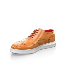 Low-top Leather Shoes For Galas, Classic Leather Lace-up Shoes With Perforations, Brown Leather Lace-up Shoes With Perforations, Elegant Formal Custom Lace-up Sneakers, Classic Wingtip Calf Leather Sneakers, Classic Leather Oxfords With Perforations, Classic Orange Sneakers With Rubber Sole, Custom Leather Lace-up Sneakers With Perforations, Lace-up Leather Shoes With Brogue Detailing For Galas