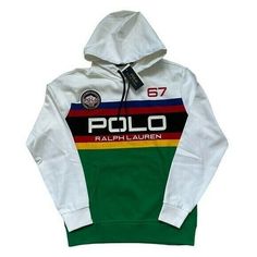 POLO RALPH LAUREN World Cup Racing Alpine Logo Striped Multicolor Hoodie Sizes: L Details: Featuring a circle patch on the right arm featuring ALPINE WORLD CUP RACING • Royal Blue stripe going down each arm. • Black stripe across the chest featuring Polo Ralph Lauren graphic print • Ribbed cuffs and hem • Drawstring hood • Kangaroo pouch Material Body: 100% Cotton Measurements Chest M 46”/L 48”/XL 52”/XXL 58” Length M/L 28”/XL 30”/XXL 32” Sporty Multicolor Cotton Sweatshirt, White Streetwear Hoodie With Logo, Sporty Multicolor Hoodie For Outdoor, White Color Block Hooded Hoodie, Casual Outdoor Color Block Hoodie, Casual Color Block Hoodie For Outdoor, Multicolor Cotton Hoodie With Ribbed Cuffs, Multicolor Sporty Sweatshirt With Drawstring Hood, Sporty Multicolor Hooded Sweatshirt