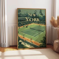 a tennis court with the words new york on it