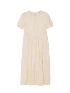 This sheer dress from PLUNASTUDIO features short puff sleeves and gathered detailing. It's versatile to style as solo or layering over the jeans adding unique and feminine touch.- Round neck- Back zipper closure- Short puff sleeves- Midi length- Relaxed fit Flowy Puff Sleeve Dress With Ruched Detail, Flowy Ruched Puff Sleeve Dress, Beige Puff Sleeve Dress With Short Sleeves For Spring, Beige Puff Sleeve Dress For Spring, Beige Short Sleeve Puff Dress For Spring, Flowy Puff Sleeve Dress For Daywear, Feminine Beige Puff Sleeve Short Dress, Beige Feminine Puff Sleeve Short Dress, Feminine Beige Short Sleeve Puff Dress