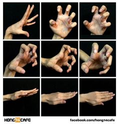 multiple images of hands with different gestures and facial markings on their fingers, showing how to use the thumbnails