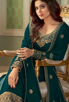 Designer Party Wear Palazzo Suit. Stitching Option - We will email you the measurement guide to confirm your size. TOP FABRIC: Real Georgette With Silk Santoon Inner BOTTOM FABRIC: Real Georgette Free Size Stitch With Silk Santoon DUPPATA FABRIC: Real Georgette COLOR: Green WORK: Embroidered SIZE: Can be stitched up-to 48" inches The product will be shipped within 1 - 2 weeks from the date of purchase. Product is returnable if un-Stitched This product qualifies for free shipping For any Rush/Urg Green Anarkali Dress, Komal Meer, Purple Anarkali, Green Anarkali, Plazzo Suits, Pink Anarkali, Designer Anarkali Suits, Asim Jofa, Salwar Dress