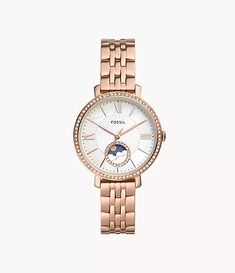 Jacqueline Sun Moon Multifunction Rose Gold-Tone Stainless Steel Watch - ES5165 - Fossil Fossil Watches Women, Watches Women, Fossil Watches, Steel Watch, Stainless Steel Watch, Sun Moon, Fossil, Womens Watches, Wallets