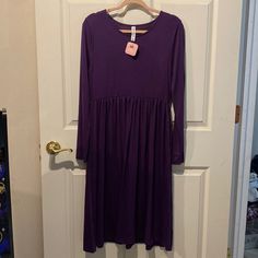 Has Pockets And Is Soooo Cozy!! Solid Color Fall Loungewear Dresses, Fall Solid Color Loungewear Dresses, Casual Purple Winter Dresses, Flowy Loungewear Dresses For Fall, Flowy Fall Loungewear Dresses, Casual Purple Midi Dress For Fall, Casual Purple Dresses For Fall, Baby Doll Style Dress, Purple Baby