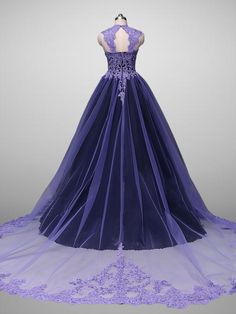 Capture the enchantment of your special day with our Unique Purple Lace Embroidered A-line Black Ball Gown Wedding Dress. This exquisite gown is designed to make a statement, combining the regal charm of a ball gown silhouette with a touch of modern elegance. The rich purple hue adds a unique twist, while the intricate lace embroidery adds a romantic and feminine touch.Crafted with attention to detail, this dress features a flattering A-line silhouette that enhances your curves and offers comfor A-line Gown With Sweep Train For Banquet, Wedding A-line Ball Gown, A-line Evening Dress With Illusion Neckline For Wedding, Black A-line Wedding Gown, Floor-length Purple Ball Gown For Weddings, A-line Wedding Gown With Sweep Train, A-line Evening Dress For Wedding And Prom Season, Black Wedding Gown With Lace Back, A-line Ball Gown For Wedding And Prom Season