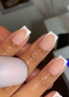 Short Classy Manicure, White Tips Nails Acrylic, Short French Tip Acrylic Nails And Toes, Deep French Tip Nails Square Short, Short Arclyc Nail Square, Sharp Square Acrylic Nails Short, Deep French Nails Short, Short Acrylic Frenchies, Deep French Short Nails