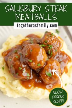 a white plate topped with meatballs covered in gravy