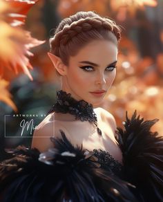 a woman with braids and black feathers on her head is posing for the camera