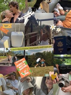 collage of photos with people and animals in the back of a car, one woman holding a camera