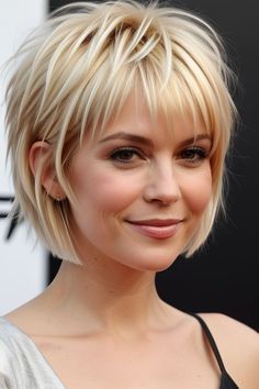 Short Hair Styles With Long Bangs, Short Choppy Haircuts For Fine Hair, Shag Hairstyles Short, Hairstyle According To Face Shape, Hairstyle Bridesmaid, Copper Blonde Hair Color, Short Choppy Haircuts, Stacked Hair