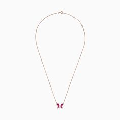 Effy Nature 14K Rose Gold Ruby and Diamond Butterfly Necklace, 1.62 TCW Formal 14k Rose Gold Pink Gold Necklaces, Formal 14k Rose Gold Pink Necklace, Luxury 14k Gold Pink Necklace, Luxury 14k Rose Gold Pink Gold Necklace, Diamond Butterfly Necklace, Chain Butterfly, Nature Rose, Rose Stone, Diamond Butterfly