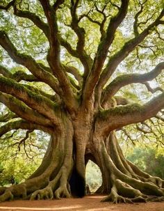 an old tree with very large branches in the forest