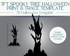 a halloween tree is shown with the words 7 spooky tree halloween print & trace template