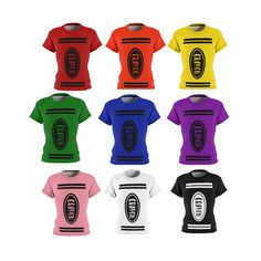 six different colors of t - shirts with the word's on them