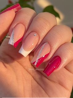 Square Gel Nails, Xmas Nail Art, Red Acrylic Nails, Gold Glitter Nails, French Tip Acrylic Nails, Short Acrylic Nails Designs, Clean Nails, Xmas Nails