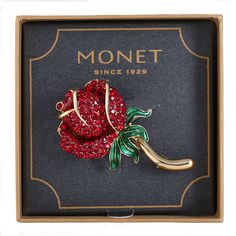 Features: In A Gift BoxJewelry Closure: Barrel ClaspMetal Color: Gold ToneMeasurements: 50.8 Length/Millimeters, 50.8 Width/MillimetersCare: Wipe CleanCountry of Origin: Imported Monet Jewelry, Red One, Red Rose, Red Roses, Brooch Pin, Barrel, Gold Tones, Rose Gold, Crystals