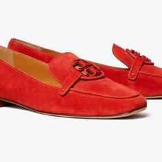 Brand New Tory Burch Women Sz 7 Metal Miller Loafers Bright Red Suede 78741 Free Shipping The First Loafer From Our Iconic Collection, The Miller Loafer Is Designed For Ultimate Comfort. Crafted In The Softest Suede, It Features A Lightly Cushioned Insole And Brushed Gold Hardware. 0.6" (15 Mm) Stacked Heel Soft Suede Upper Leather Lining With Cushioned Footbed Buffed Leather Outsole Made In Brazil Style Number 78741 Elegant Loafers With Red Sole For Spring, Elegant Spring Loafers With Red Sole, Elegant Red Slip-on Flats, Elegant Red Slip-on Loafers, Elegant Red Flats For Fall, Classic Red Flats For Work, Classic Red Flats For Fall, Red Slip-on Flats For Formal Occasions, Chic Red Loafers With Almond Toe