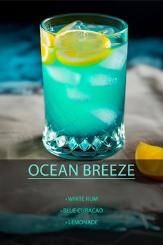 an ocean breeze cocktail with blue curacao and lemonade