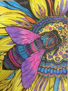 a drawing of a sunflower with lots of colors