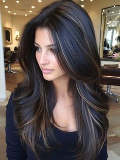 42 Stunning Lowlights Hair Color Ideas for 2024 Hair Do With Extensions Up Dos, Black Hair Going Lighter, 2024 Dark Hair Trends, Black Hair With Highlights And Lowlights, Lowlights Brown Hair, Lowlights For Brunettes, Lowlights Hair Color, Black Hair With Lowlights, Brown And Black Hair