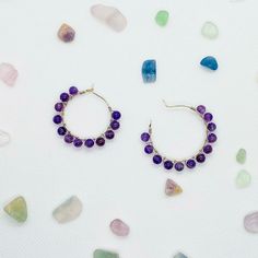 Beaded with love. Nickel-free Adjustable Hoop Beaded Earrings, Adjustable Hoop Jewelry With Dangling Beads, Adjustable Hoop Earrings With Dangling Beads, Adjustable Small Hoop Earrings With Dangling Beads, Adjustable Small Hoop Jewelry With Dangling Beads, Adjustable Purple Round Hoop Earrings, Adjustable Purple Hoop Earrings, Adjustable Small Purple Hoop Earrings, Small Hoop Earrings With Dangling Beads As Gift