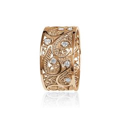 "This one of a kind 14K yellow or white gold ring features the beautiful, unique traditional Yemenite Filigree work. This delicate filigree work was created in the traditional Yemenite filigree style, which has been practiced in the artist's family for generations. The artist's family originally designed fine jewelry for the Yemenite Royal family. The piece is enhanced by the magnificent sparkle of the diamond spread artistically throughout the filigree work. This unique piece of art worthy of r Exquisite Yellow Gold Ring With Intricate Design, Exquisite Yellow Gold Rings With Intricate Design, Fine Jewelry Yellow Gold Filigree Diamond Ring, Yellow Gold Filigree Ring With Decorative Band For Anniversary, Yellow Gold Filigree Diamond Ring, Ornate 14k Gold Filigree Ring With Intricate Design, Elegant Wide Band Filigree Ring With Intricate Design, Exquisite Filigree Ring With Intricate Design, Yellow Gold Filigree Ring With Intricate Design