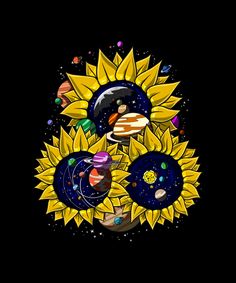 the solar system with sunflowers and planets