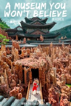 a person standing in front of a building with the words, a museum you won't believe in korea