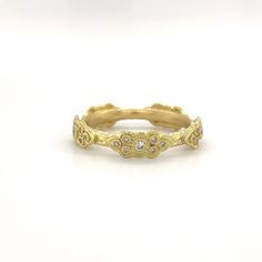 18K Yellow Gold Pave Scroll Station Band with White Diamonds. (0.26 TCW) Armenta Jewelry, Grecian Wedding, Vintage Bangles, Sparkly Things, Mixed Metals, A Sea, White Diamonds, Diamond White, Band Ring