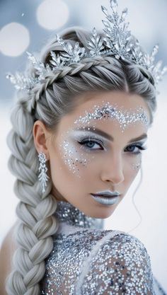 Jack Frost Makeup Ice Queen, Snow Queen Makeup Halloween, Ice Queen Makeup Halloween, Snow Fairy Costume, Ice Princess Makeup, Snow Queen Makeup, Ice Makeup