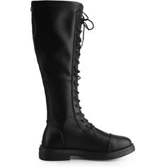 Inspired by the rugged daily wear of the casual outfit, this leather boot with a chunky heel design is soft and ready to take on anything. The lace-up design allows you to adjust these boots to fit your feet well, while the back zipper allows you to wear them on and off conveniently. Made of great material, these boots are breathable and durable. These boots are worthy buying. Knee High Boots Black, Heel Knee High Boots, Closed Toe Shoes, Rubber Boot, Heel Design, Buckle Boots, Leather Boot, Elastic Laces, Long Boots